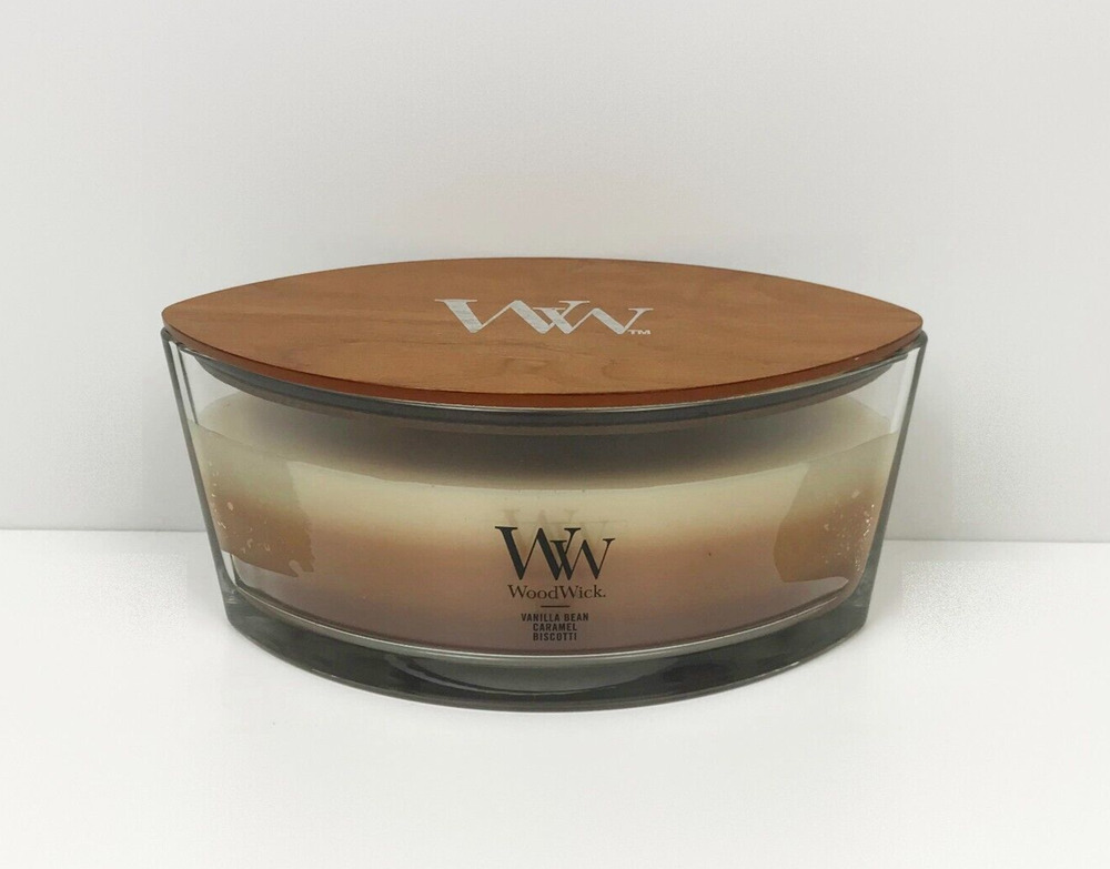 WoodWick Ellipse Cafe Sweets Trilogy Candle Vanilla Bean Caramel Biscotti 16 oz